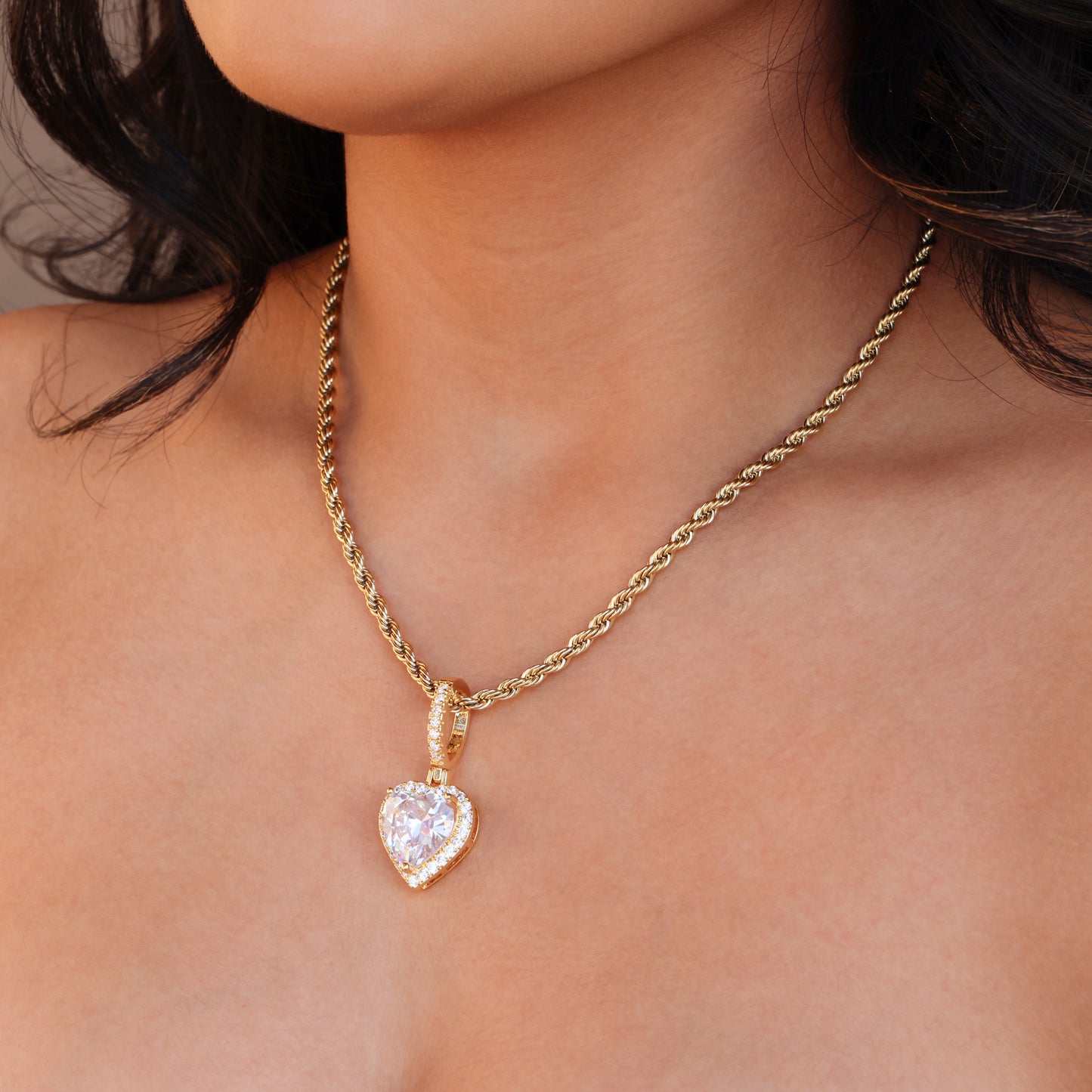 Iced Heart Pendant - Gold