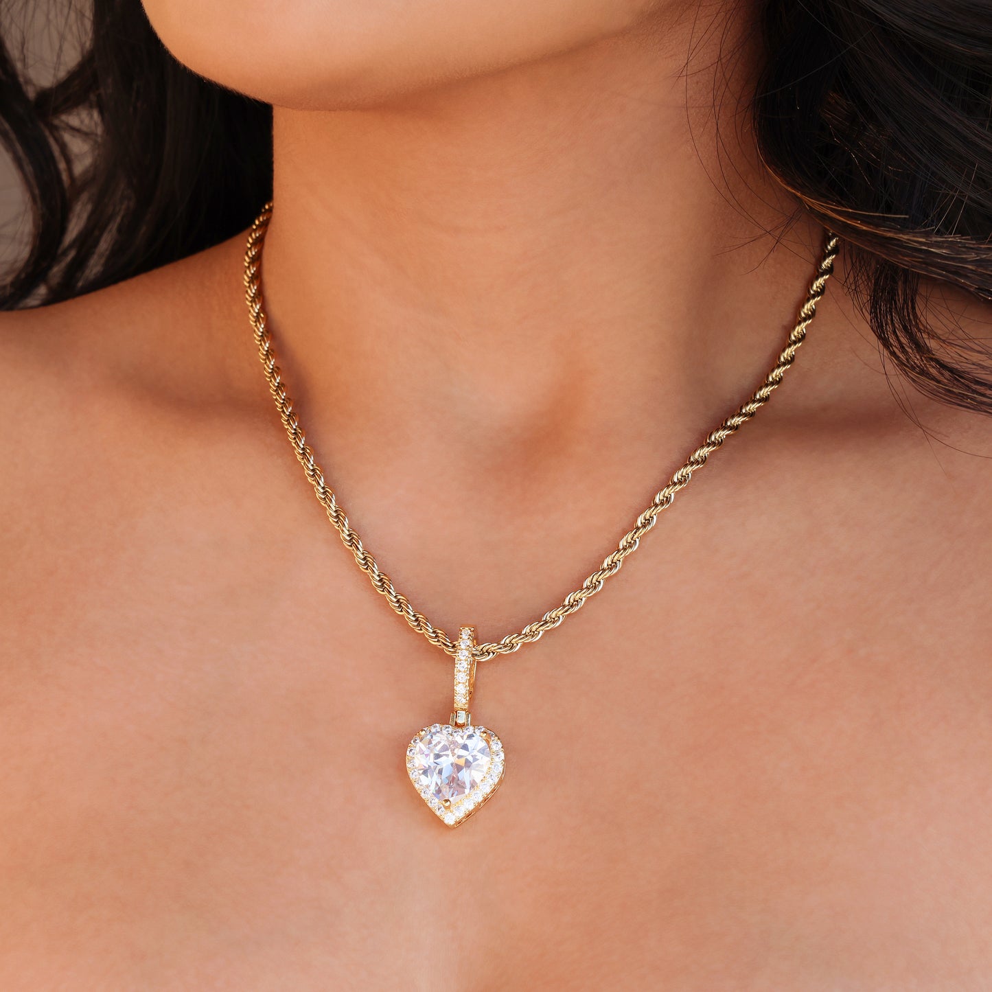Iced Heart Pendant - Gold
