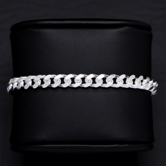 6.4mm Solid Round Curb Cuban Bracelet - 925 Silver