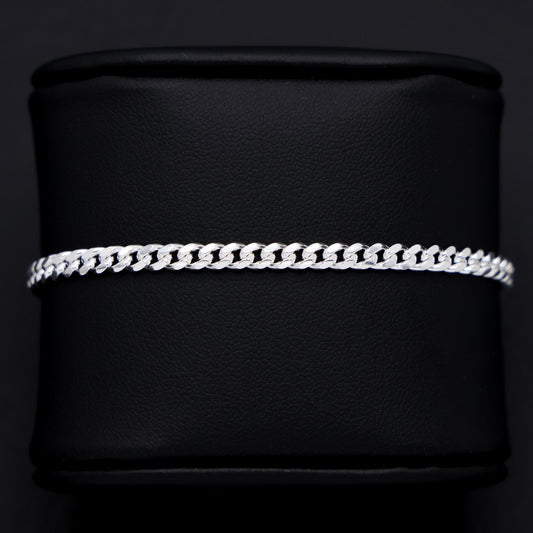 4mm Solid Round Curb Cuban Bracelet - 925 Silver