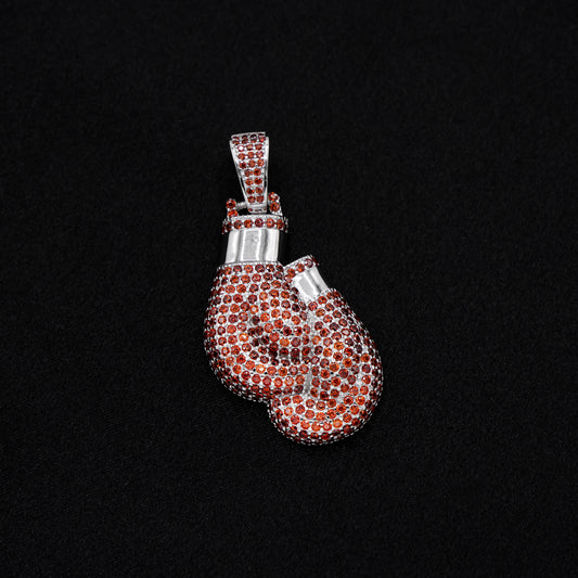 Iced Out Red Boxing Gloves Pendant - 925 Silver