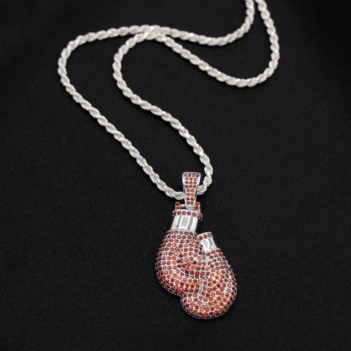 Iced Out Red Boxing Gloves Pendant - 925 Silver