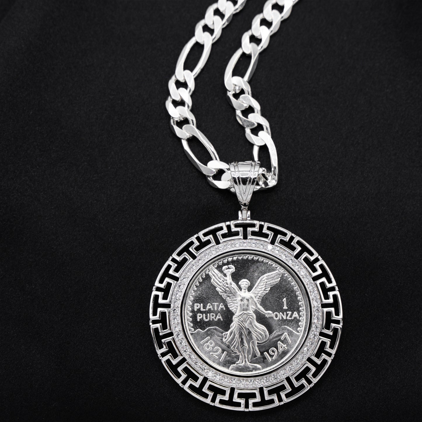 Iced Aztec Bezel Centenario Pendant - 925 Silver