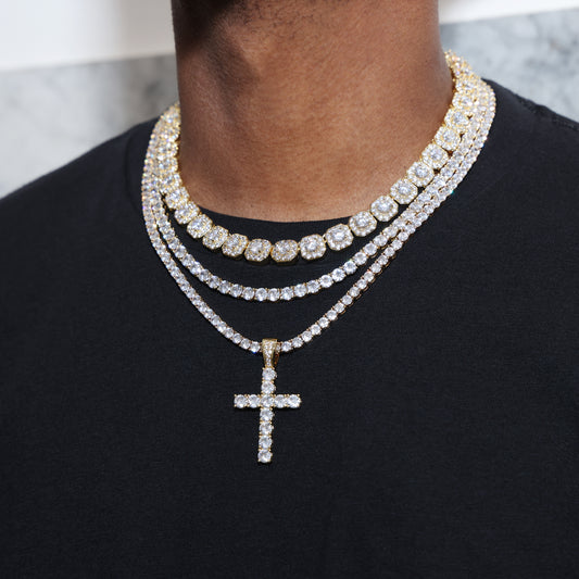 Clustered Tennis Cross Layered Bundle - Gold