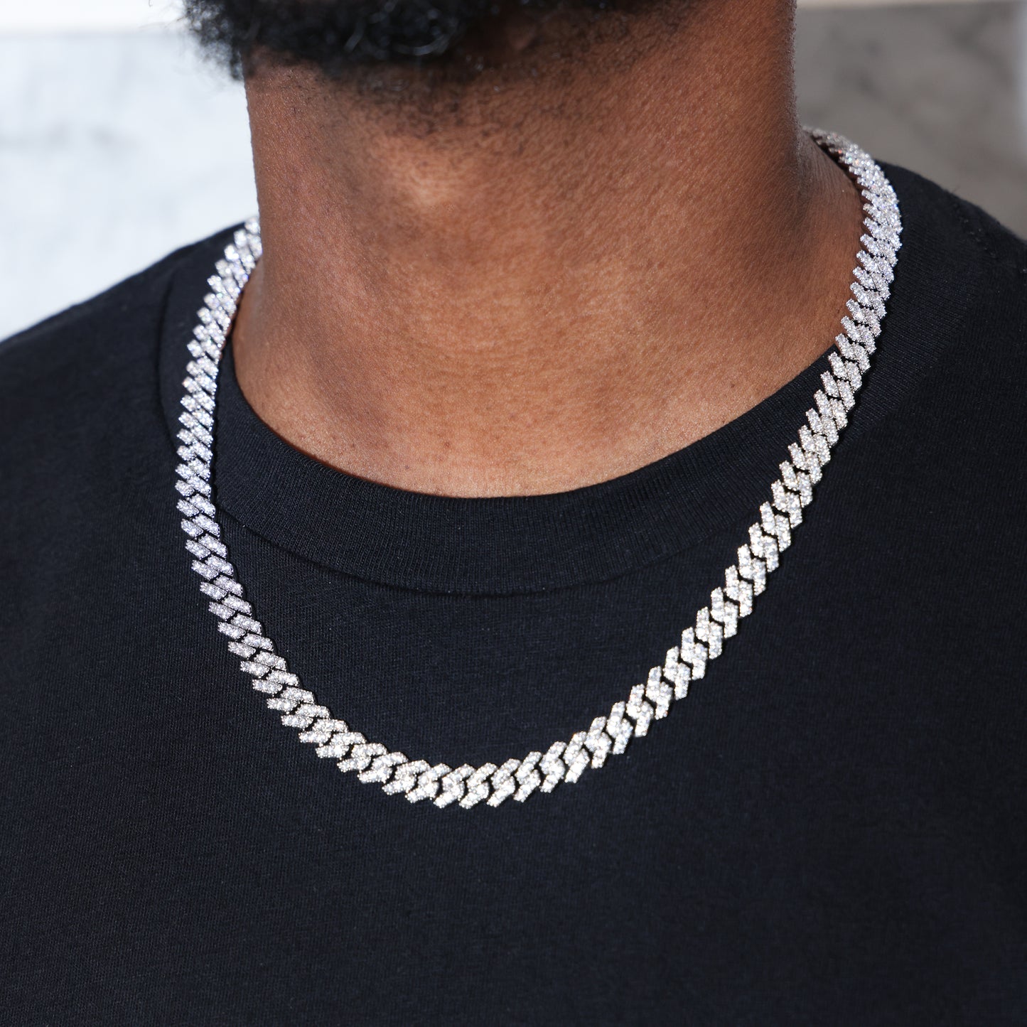 8mm Diamond Prong Link Cuban Chain - White Gold