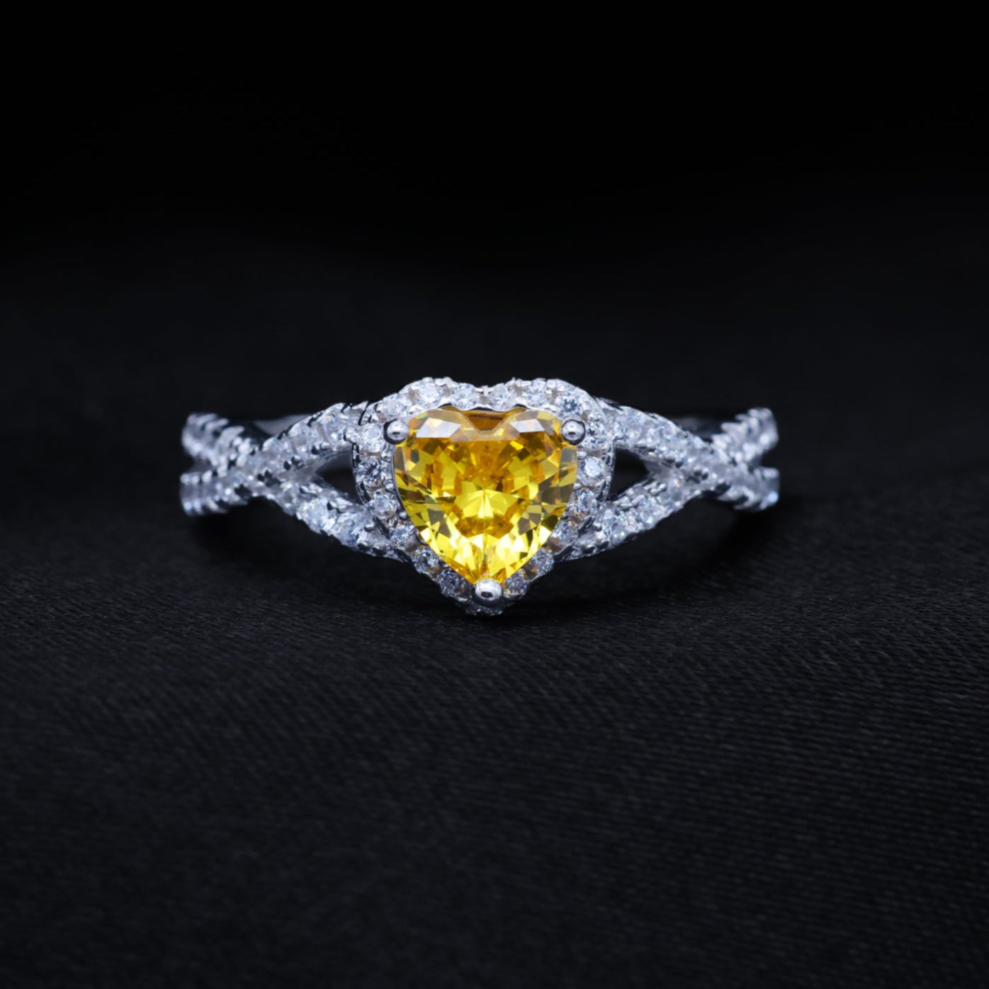 Yellow Heart Infinity CZ Diamond Ring - 925 Silver