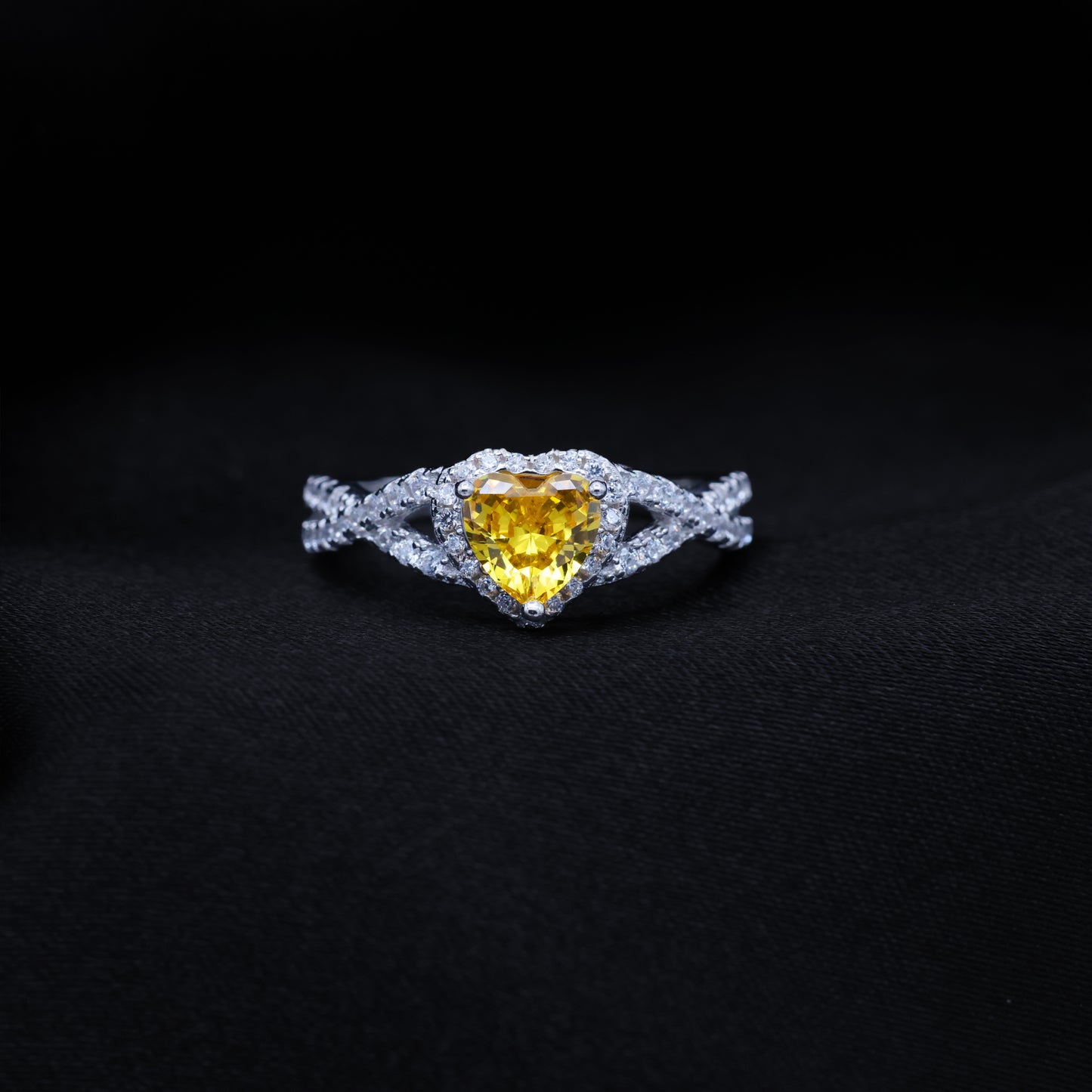 Yellow Heart Infinity CZ Diamond Ring - 925 Silver