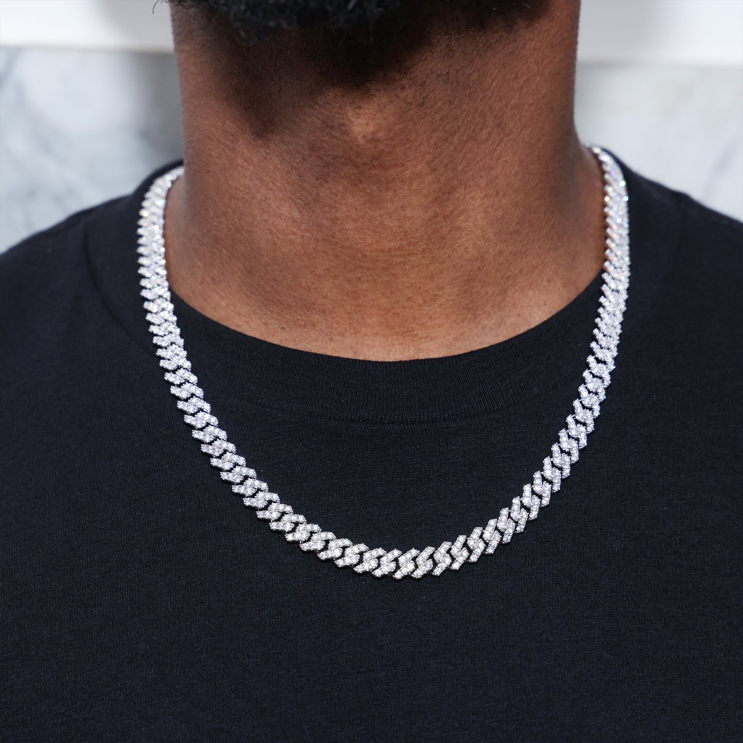 8mm Diamond Prong Link Cuban Chain - White Gold