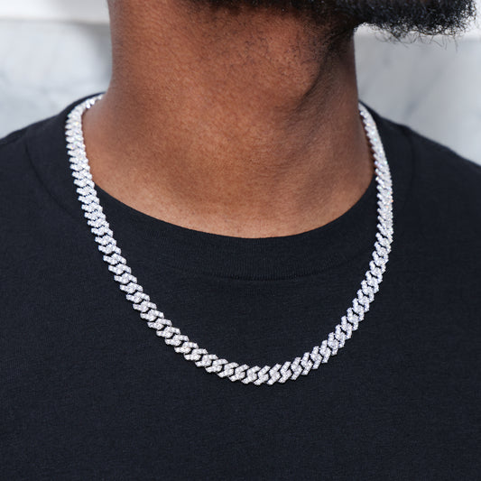 8mm Diamond Prong Link Cuban Chain - White Gold