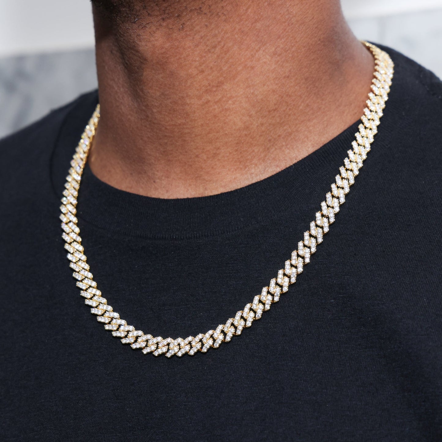 8mm Diamond Prong Link Cuban Chain - Gold