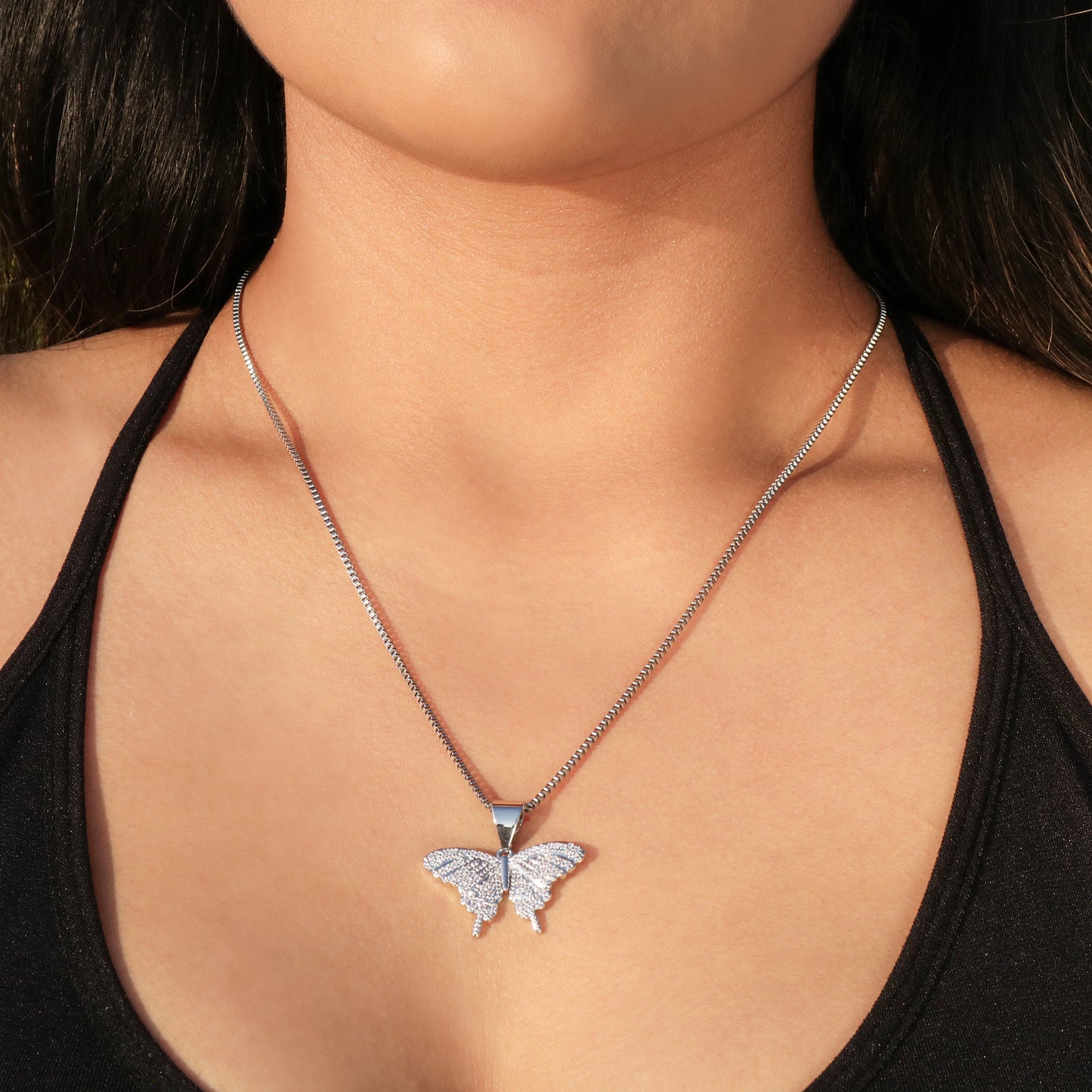 Small Butterfly Necklace - White Gold