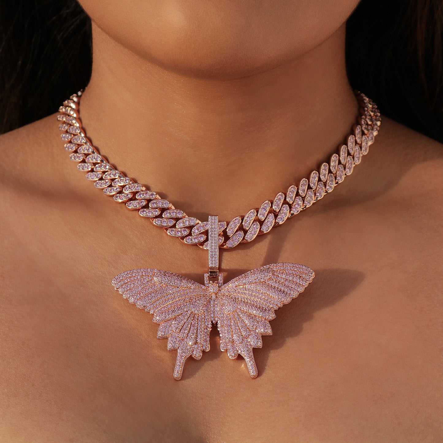 Large Butterfly Pink Diamond Pendant - Rose Gold