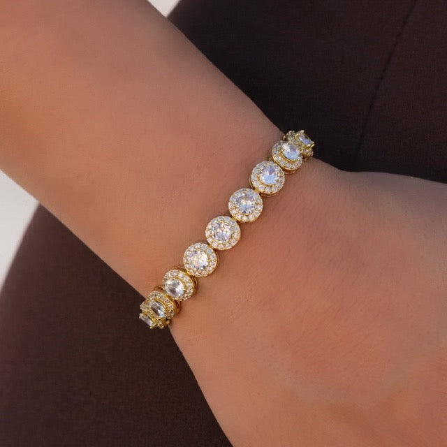 8mm Round Clustered Tennis Bracelet - Gold