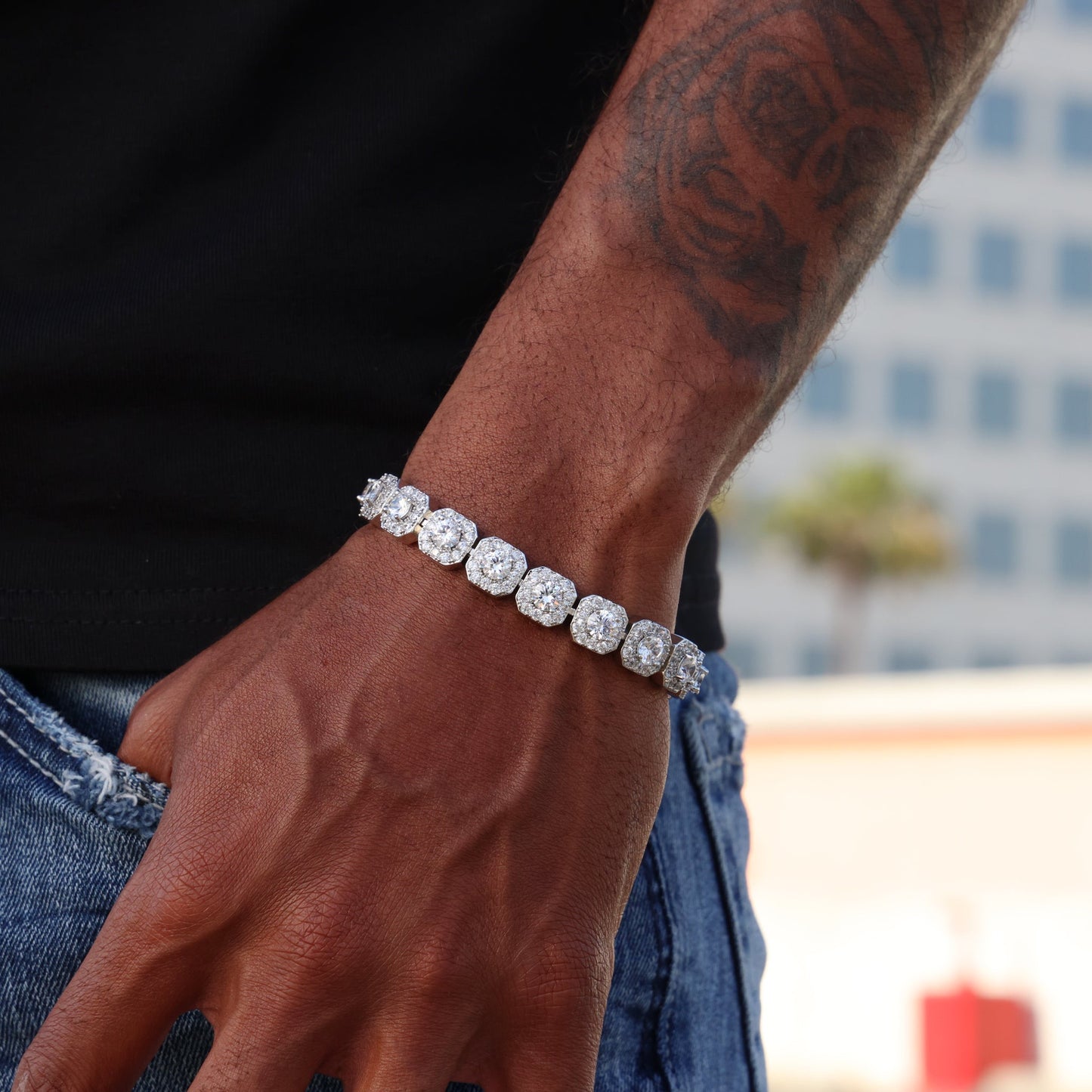 10mm Moissanite Clustered Tennis Bracelet - 925 Silver