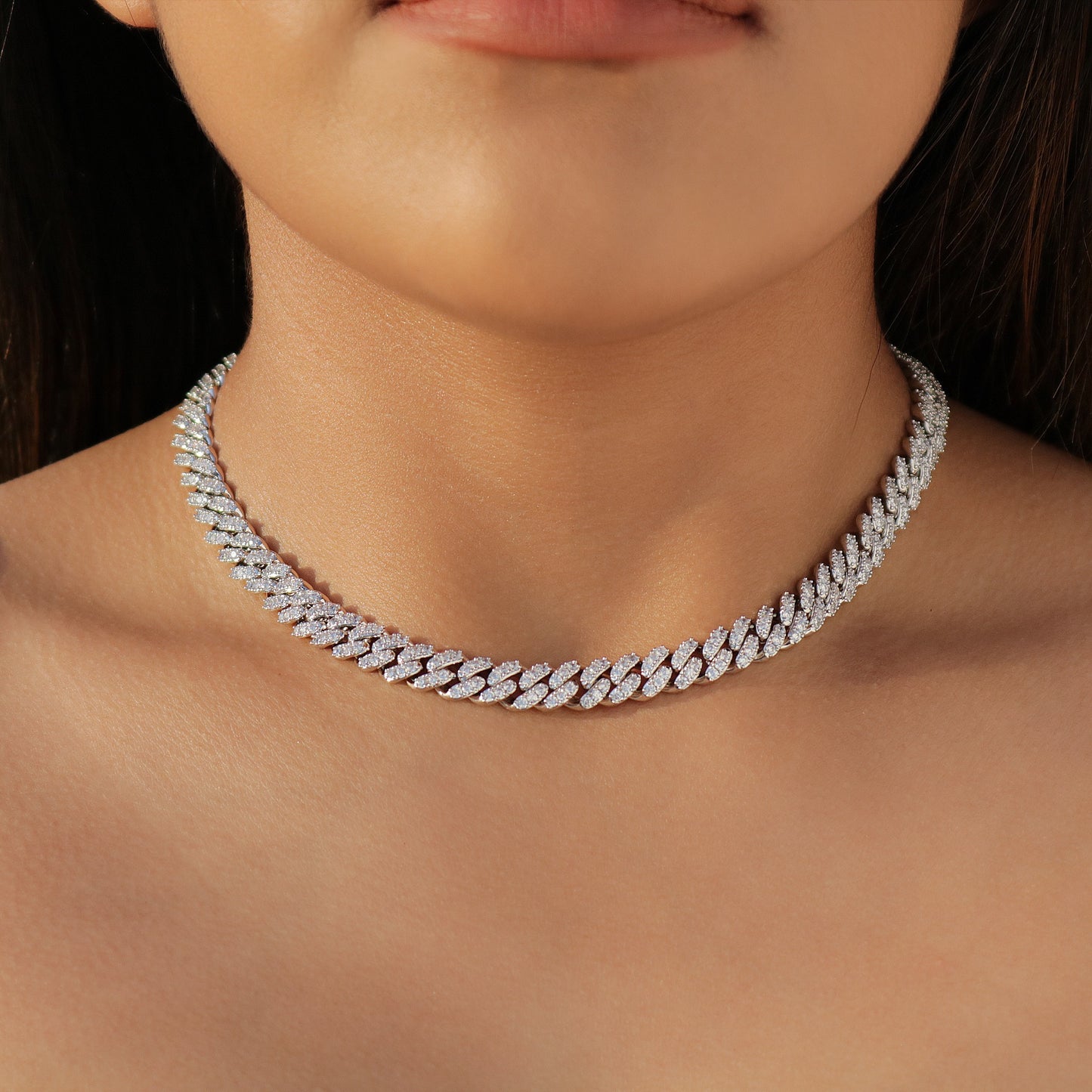 8mm Iced out Cuban Necklace - White Gold