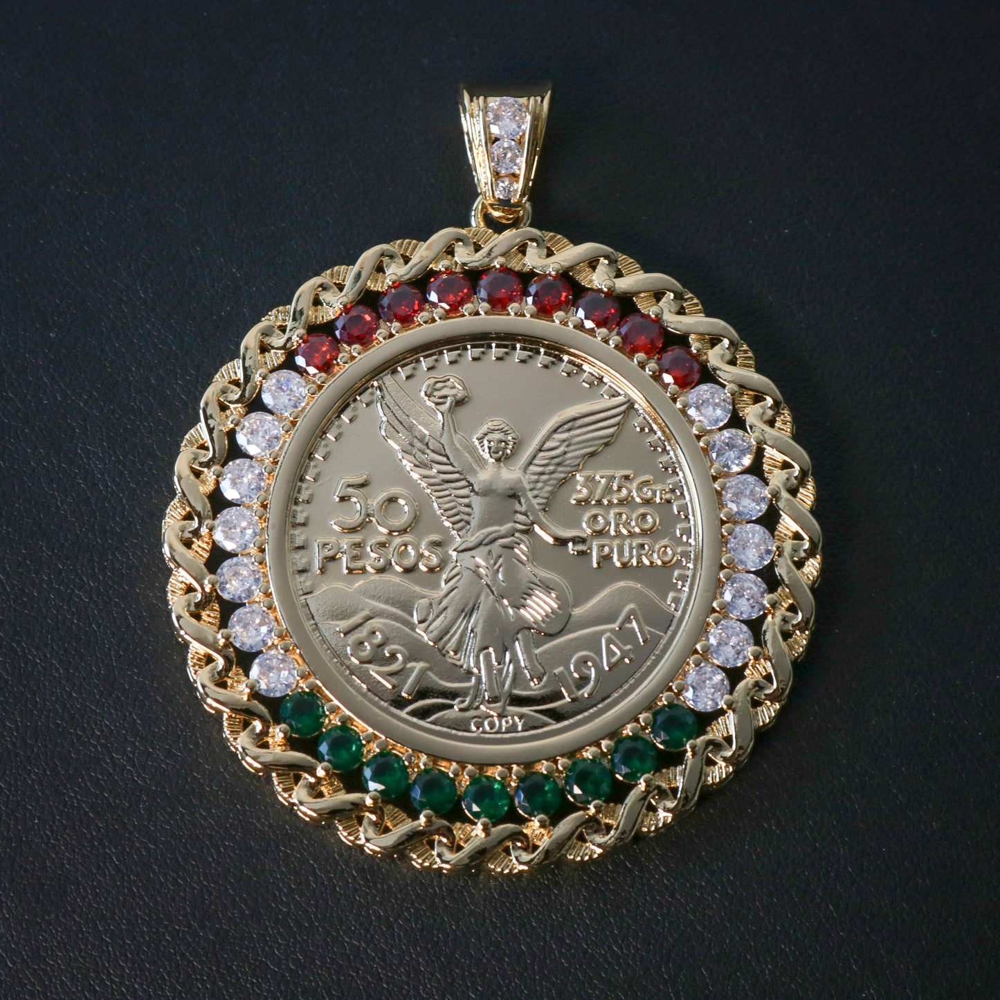 Knotted 3 Color Diamond Bezel Centenario Pendant