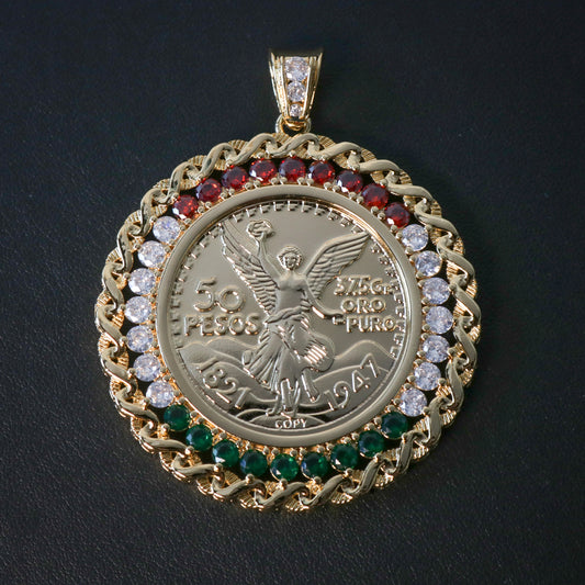 Knotted 3 Color Diamond Bezel Centenario Pendant