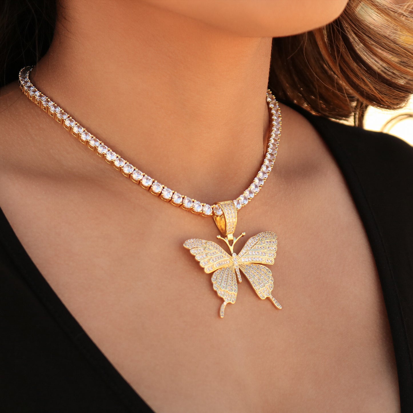 Diamond Butterfly Pendant - Gold