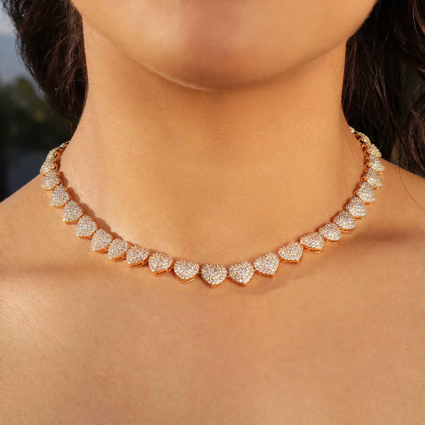 Fully Iced Out Heart Necklace - Gold