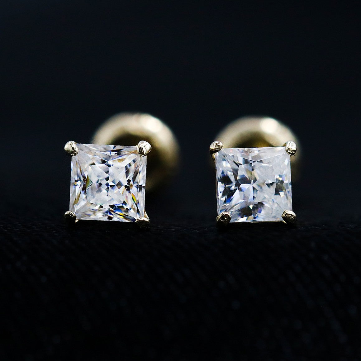 Moissanite Square Cut Stud Earrings - 14k Gold