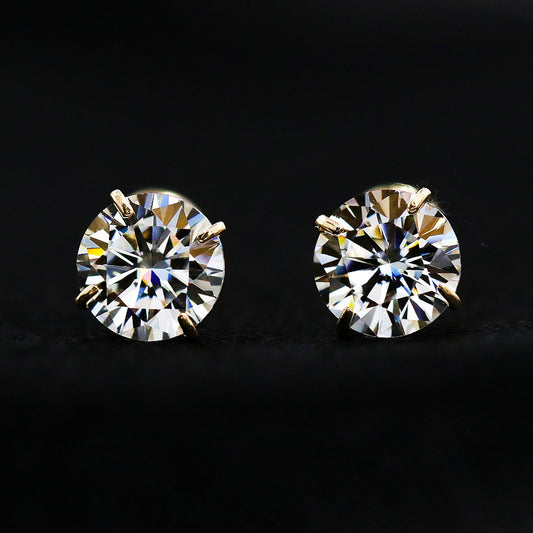 Moissanite Round Cut Stud Earrings - 14k Gold