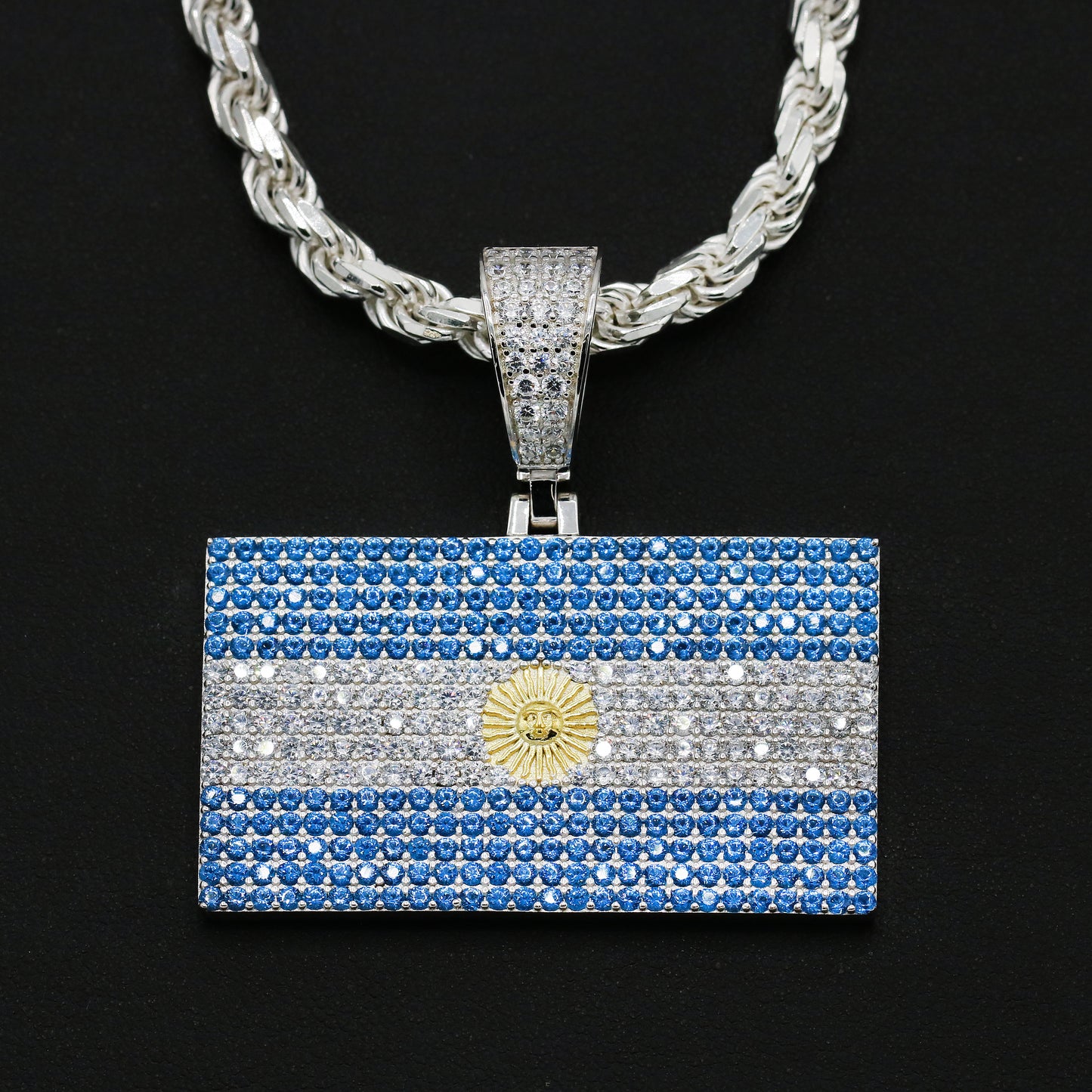 Iced out Argentina Flag Pendant - 925 Silver