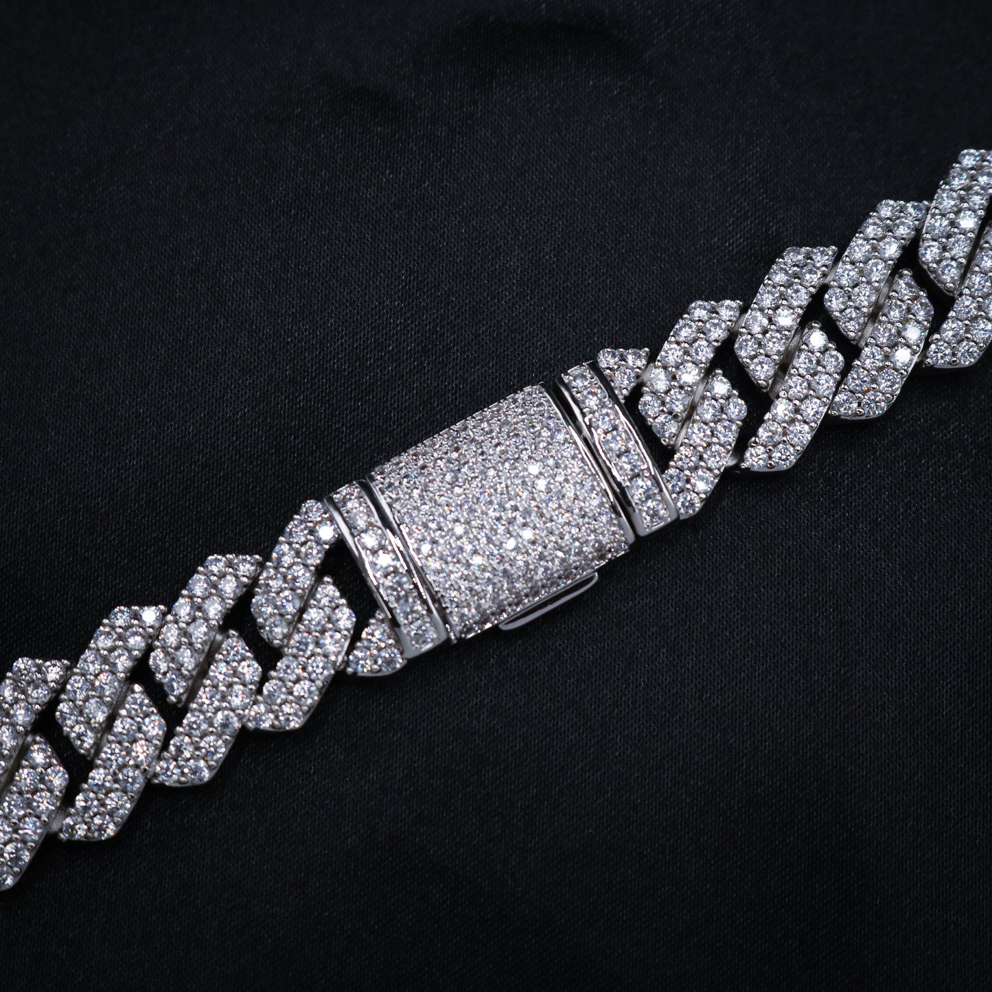 13mm Diamond Prong Link Cuban Chain - 925 Silver