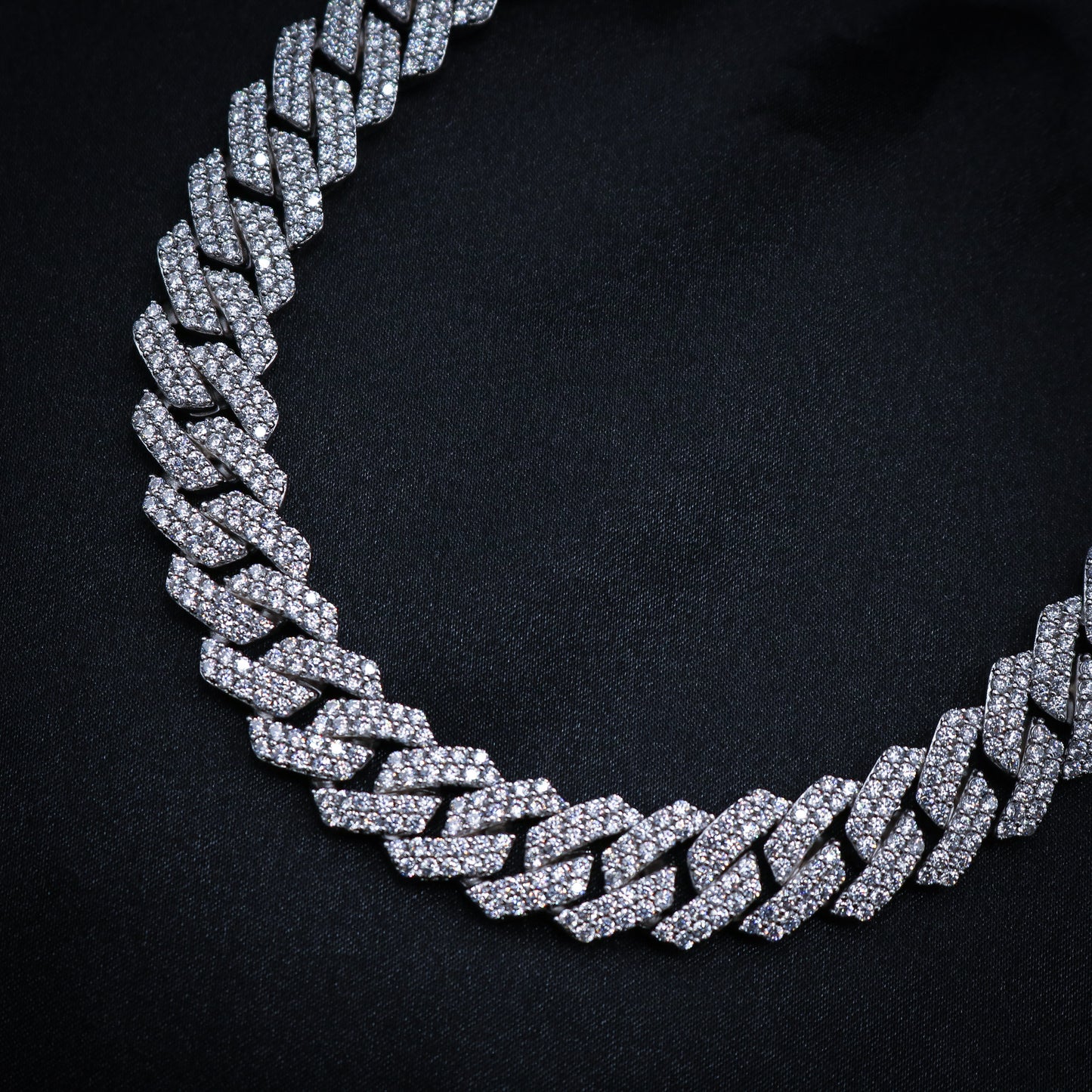 13mm Diamond Prong Link Cuban Chain - 925 Silver