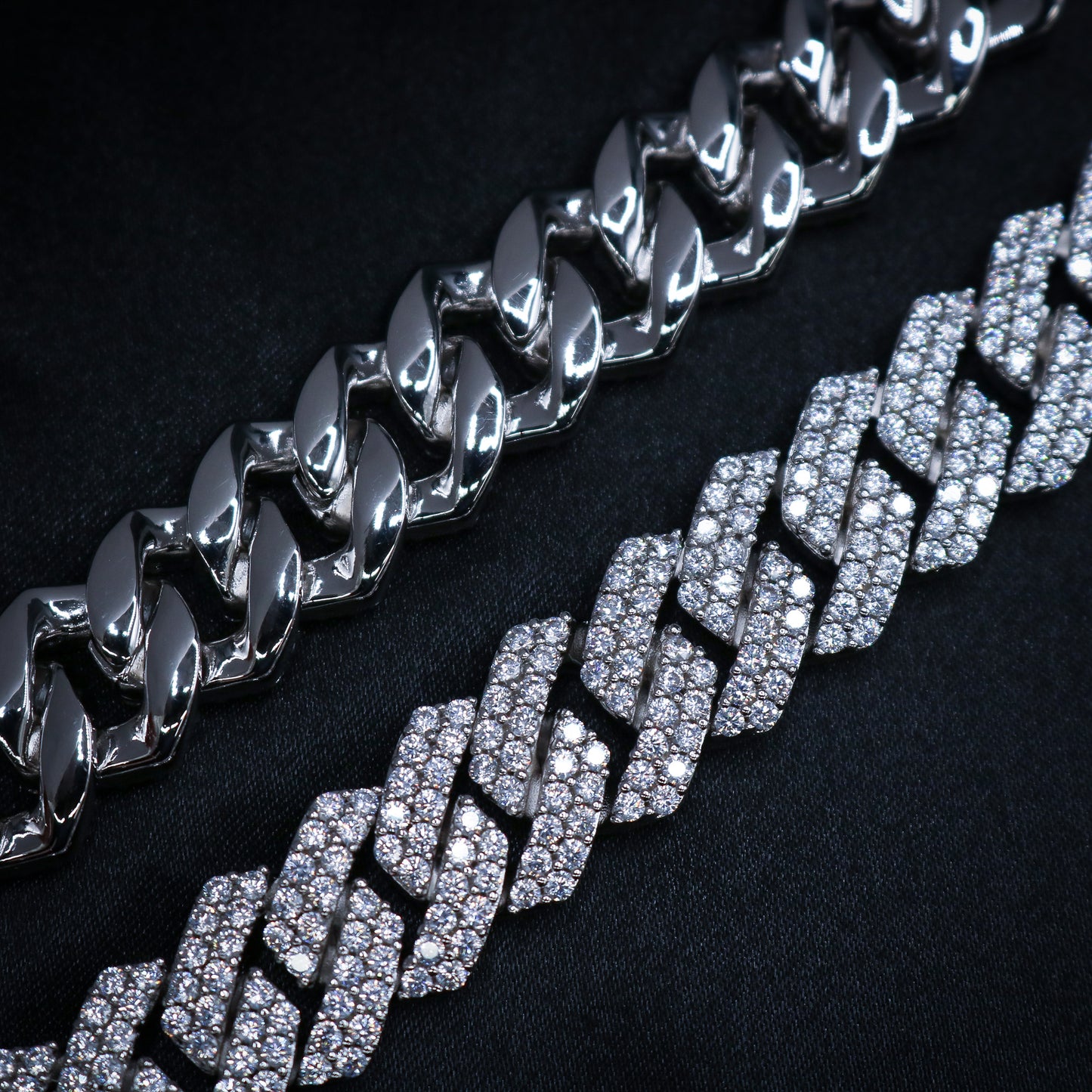 13mm Diamond Prong Link Cuban Chain - 925 Silver