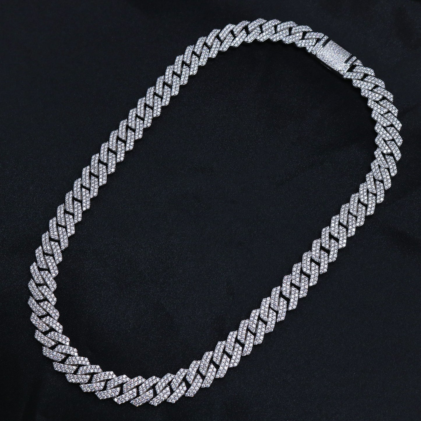 13mm Diamond Prong Link Cuban Chain - 925 Silver