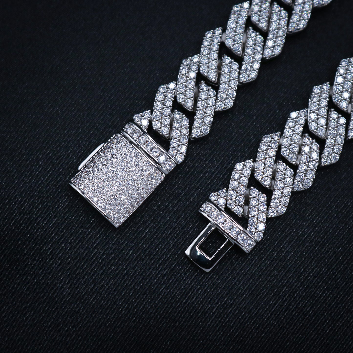 13mm Diamond Prong Link Cuban Chain - 925 Silver
