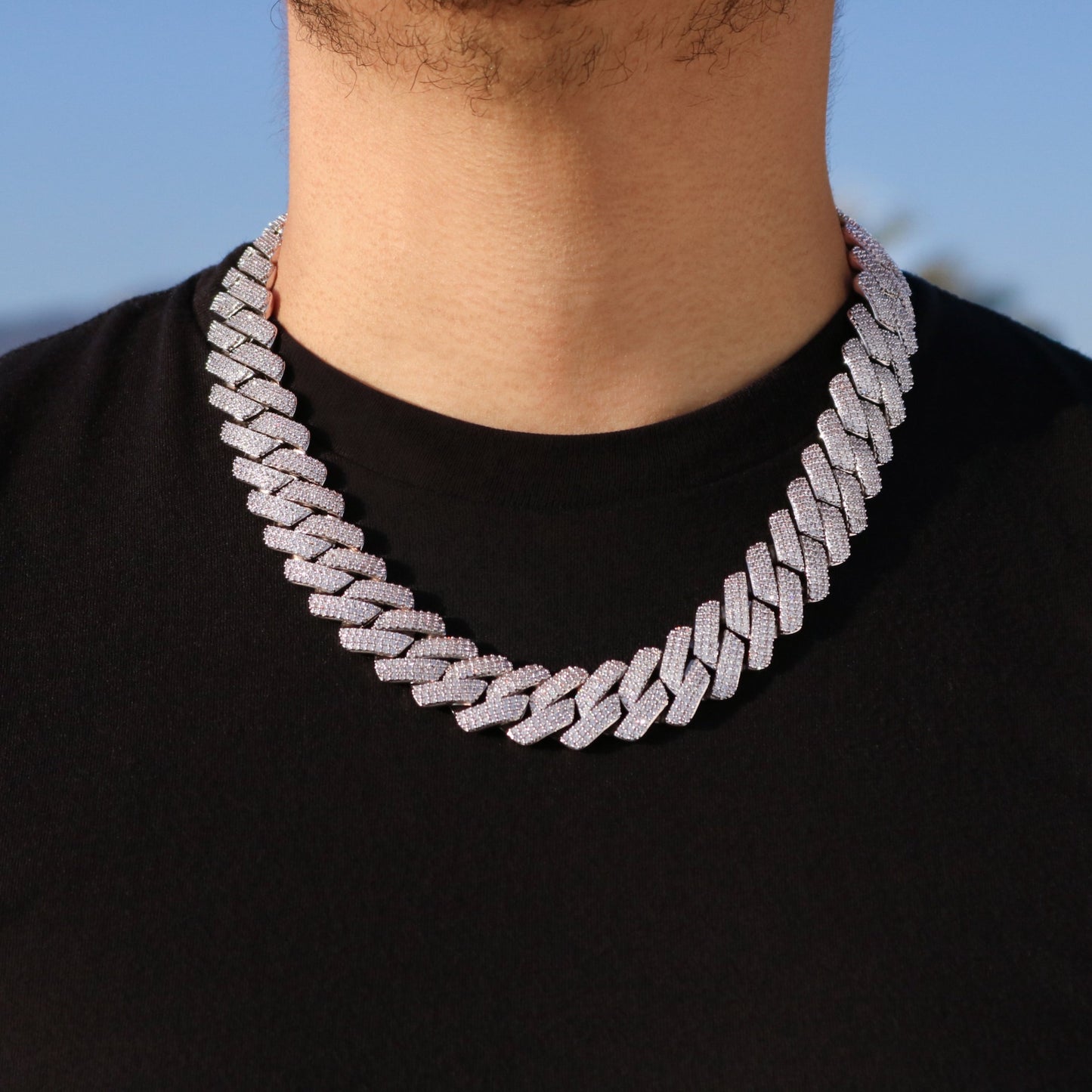 19mm Diamond Prong Link Cuban Chain - 925 Silver