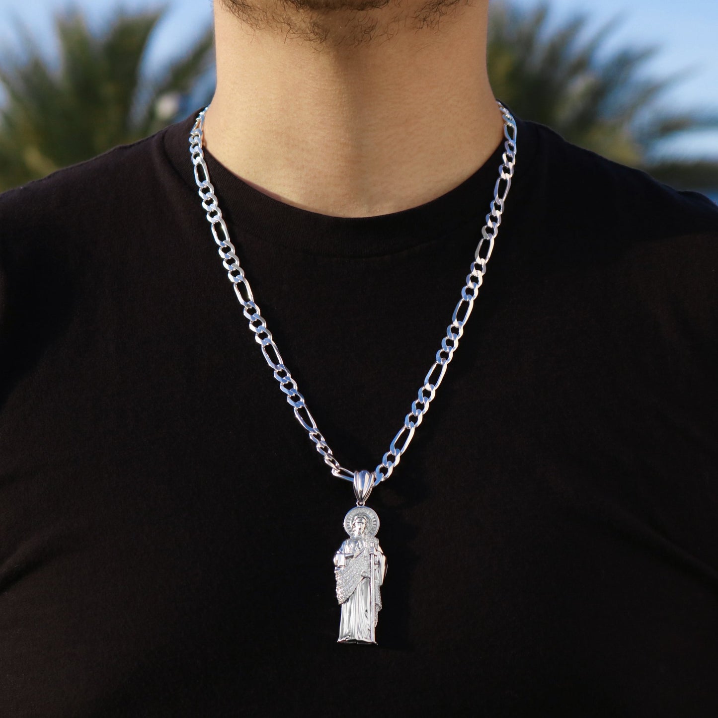 Iced Big San Judas Pendant - 925 Silver