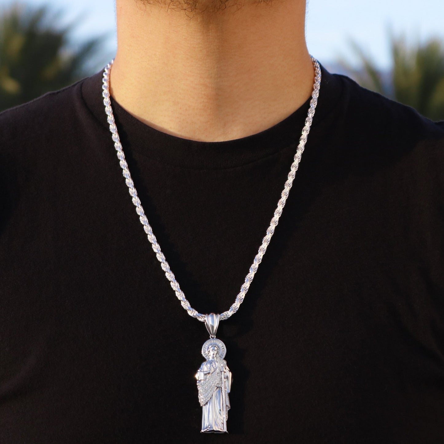 Iced Big San Judas Pendant - 925 Silver