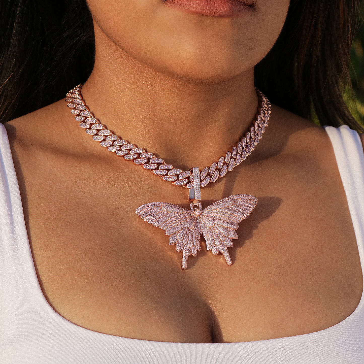 Large Butterfly Pink Diamond Pendant - Rose Gold