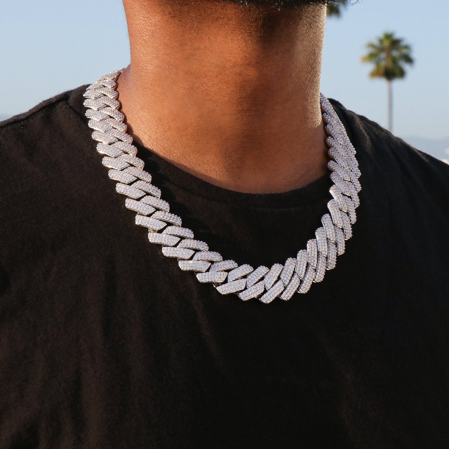 19mm Diamond Prong Link Cuban Chain - 925 Silver