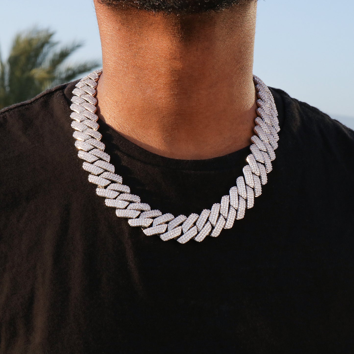 19mm Diamond Prong Link Cuban Chain - White Gold