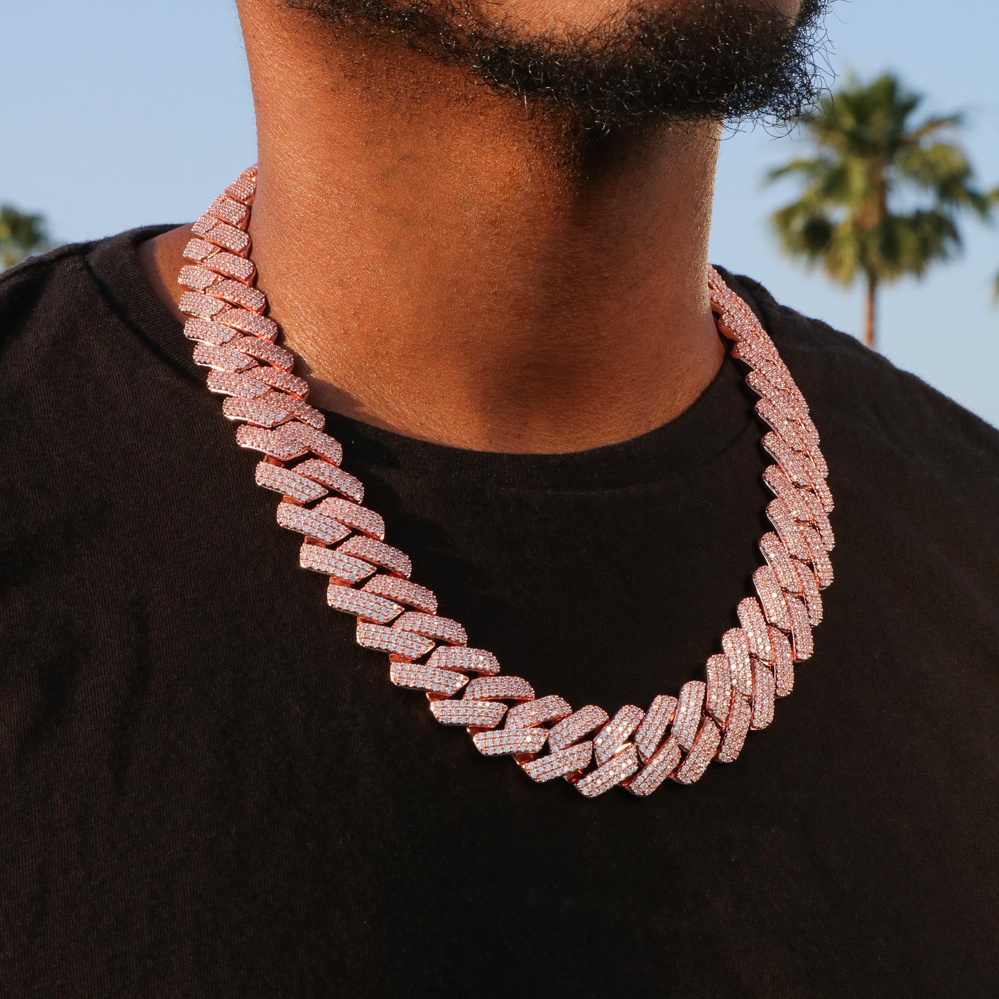 19mm Diamond Prong Link Cuban Chain - Rose Gold
