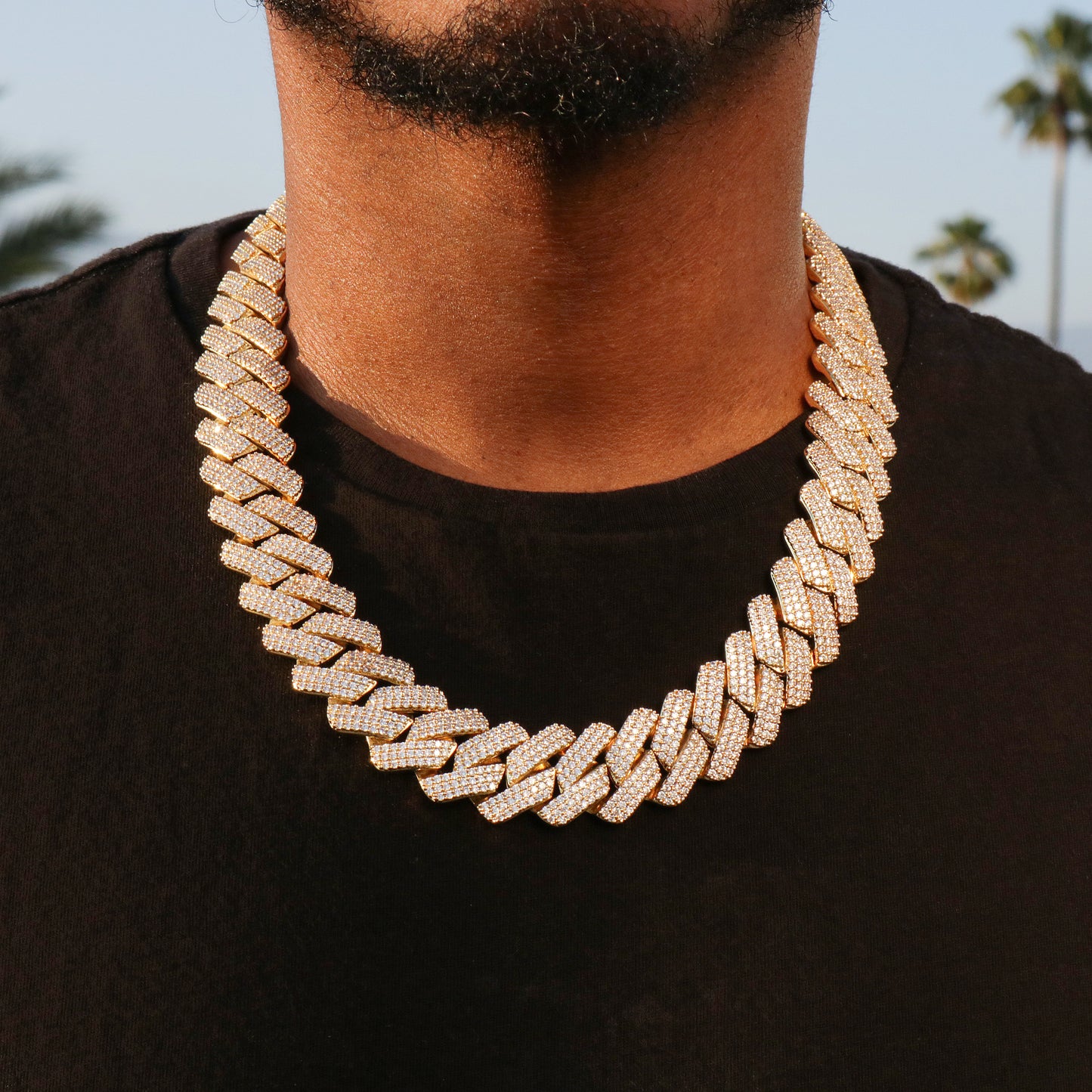 19mm Diamond Prong Link Cuban Chain - Gold