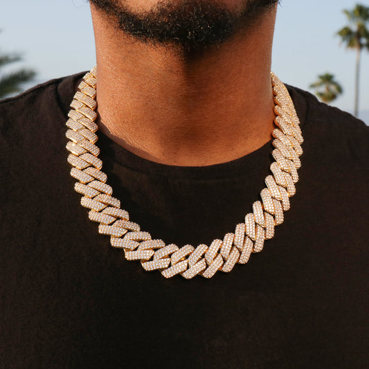 19mm Diamond Prong Link Cuban Chain - Gold