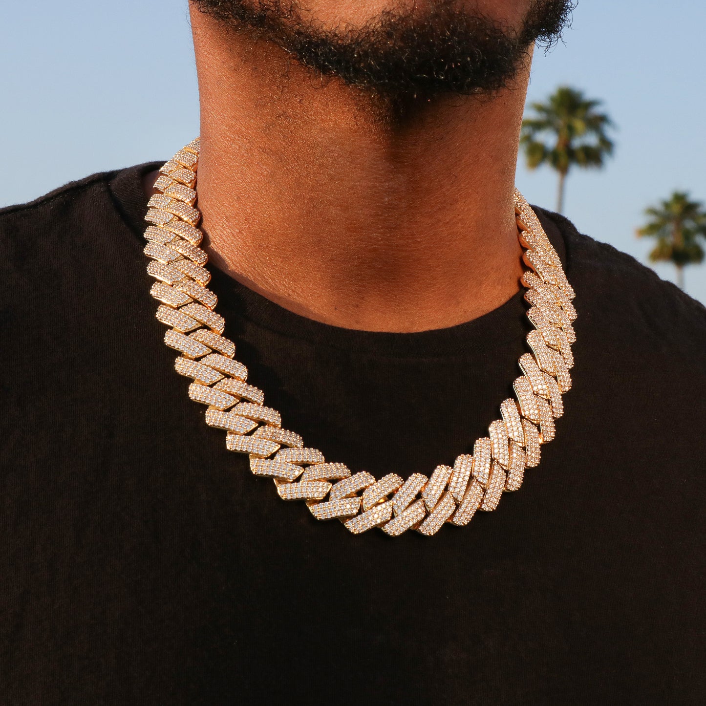 19mm Diamond Prong Link Cuban Chain - Gold