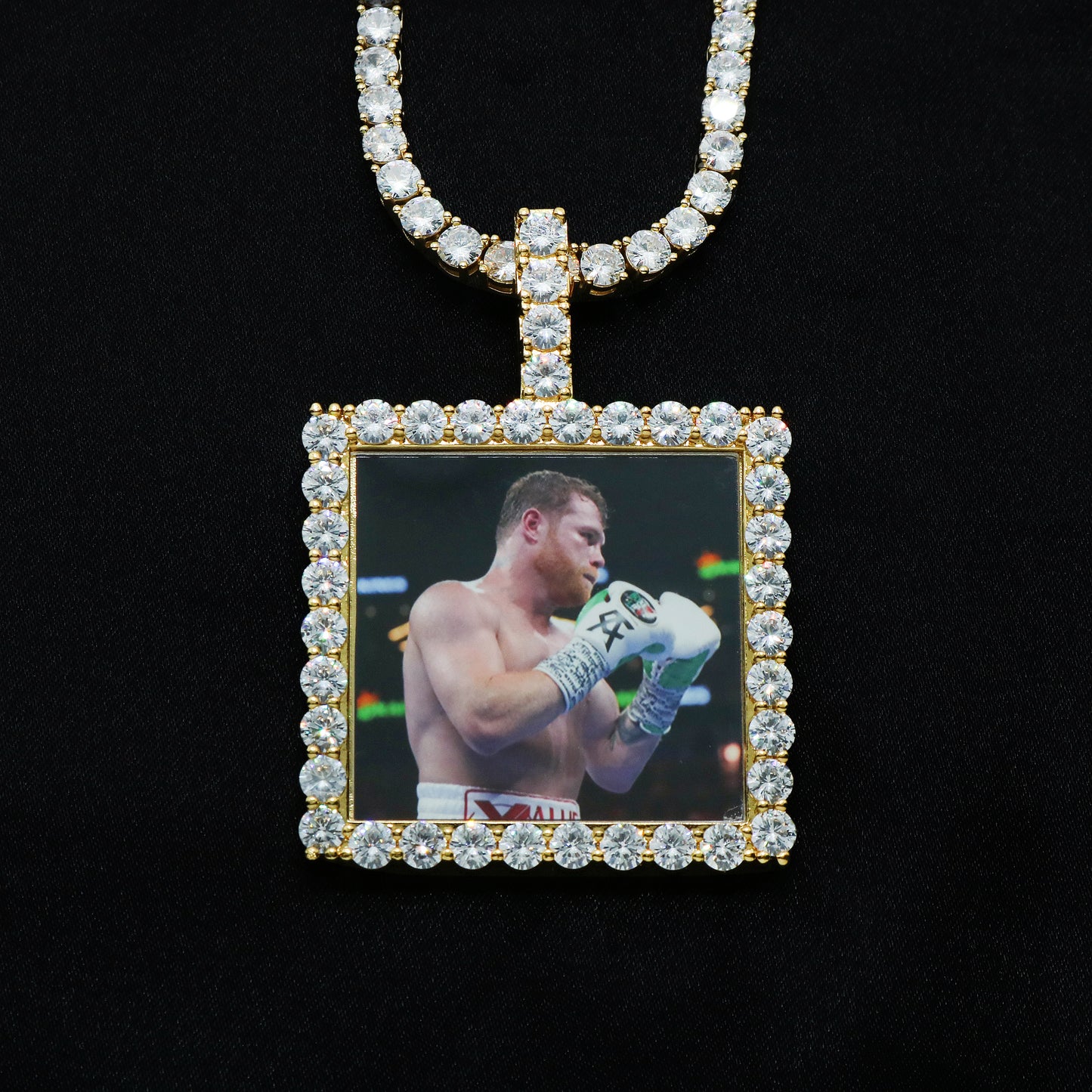 Custom Square Photo Pendant - Gold