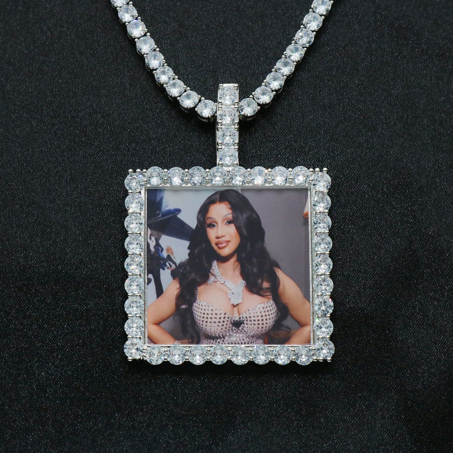 Custom Square Photo Pendant - White Gold