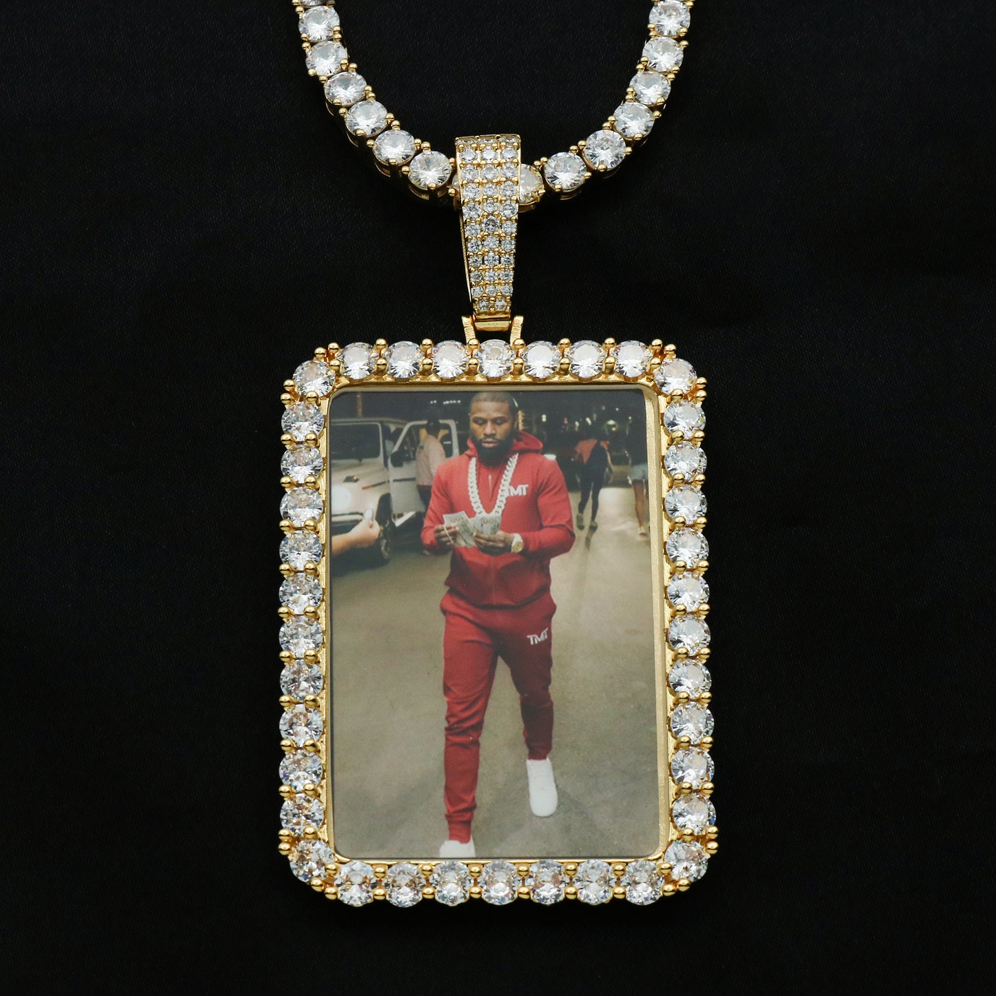 Custom Rectangle Photo Pendant - Gold