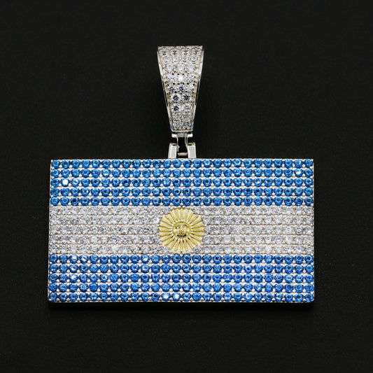Iced out Argentina Flag Pendant - 925 Silver