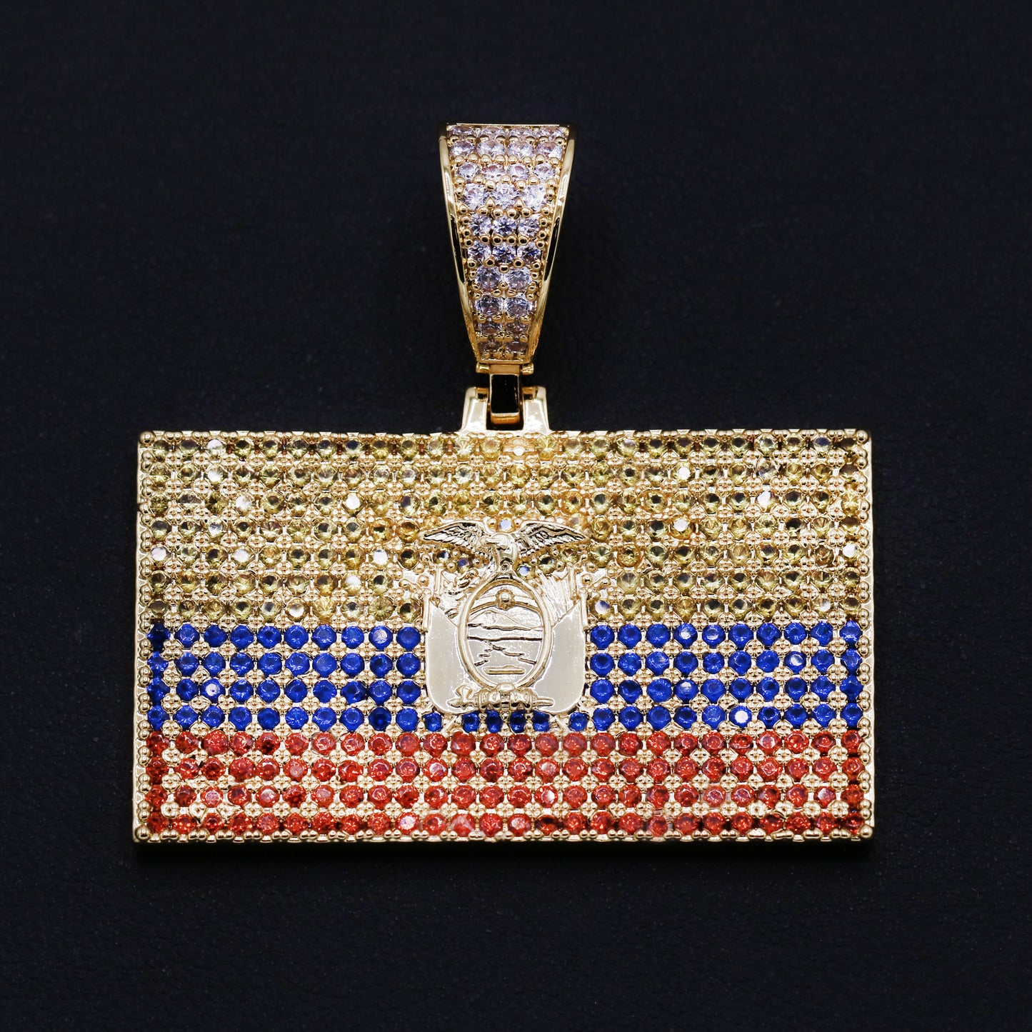 Iced out Ecuador Flag Pendant - Gold