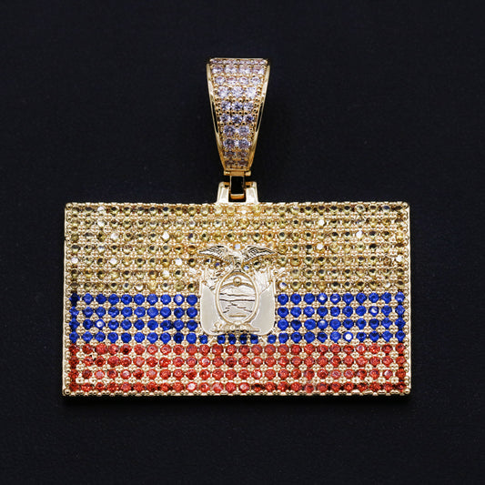 Iced out Ecuador Flag Pendant - Gold