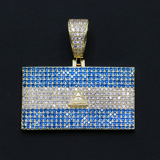Iced out Nicaragua Flag Pendant - Gold