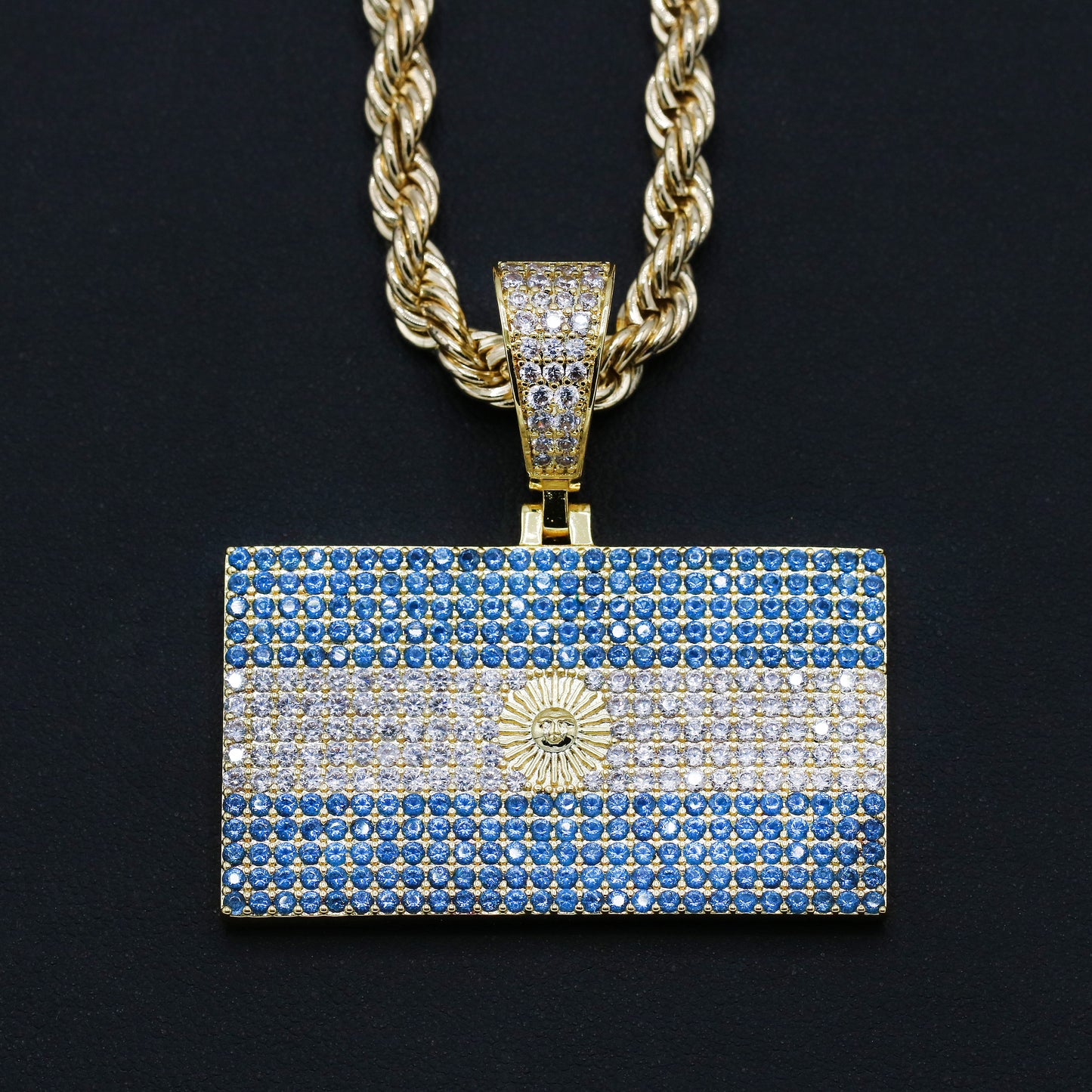 Iced out Argentina Flag Pendant - Gold
