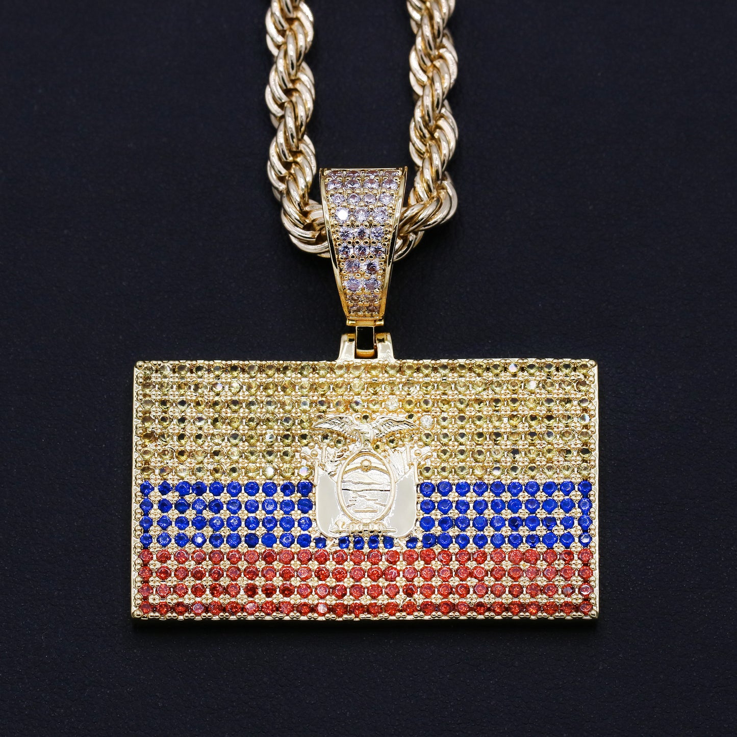 Iced out Ecuador Flag Pendant - Gold